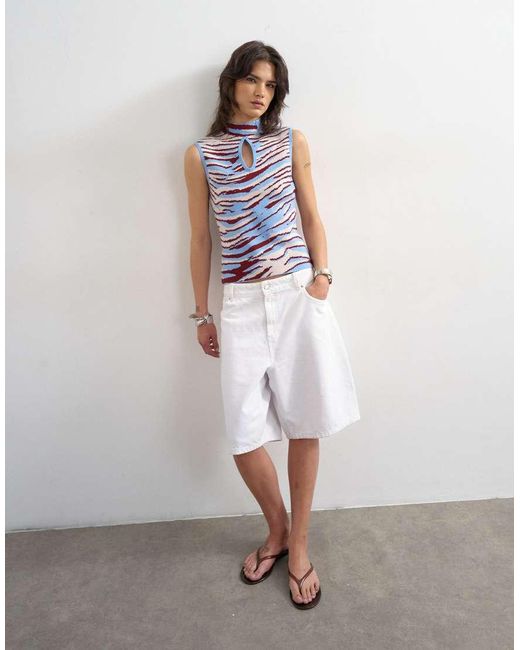TOPSHOP Multicolor Knitted Sleeveless Keyhole Animal Print Tank Top