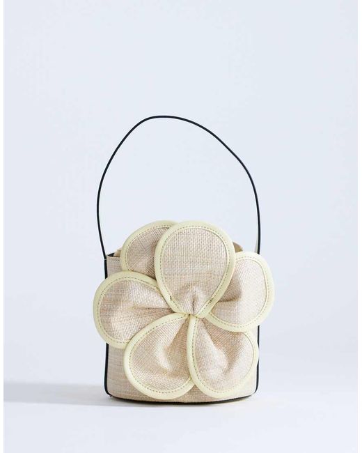 TOPSHOP White Gino Medium Straw Flower Grab Bag