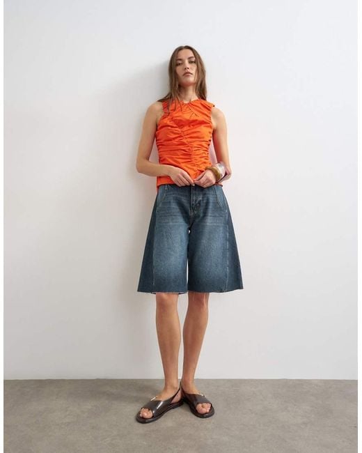 TOPSHOP Orange Poplin Gathered Tank Top