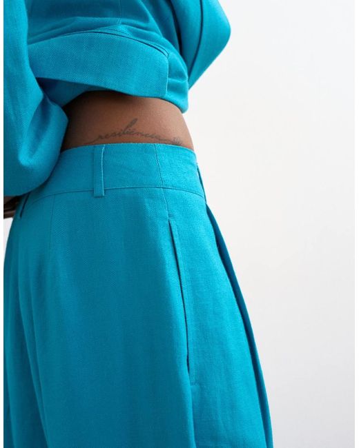 TOPSHOP Blue Linen Blend Occasion Barrel Pants