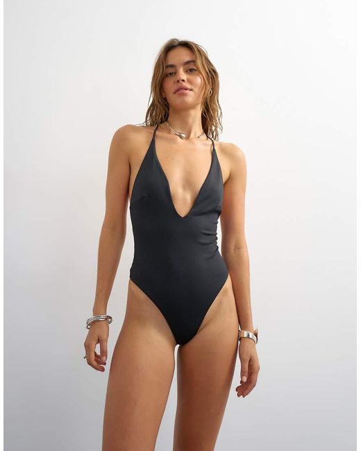 TOPSHOP Brown Carlie Swimsuit With Twisted Back Detail