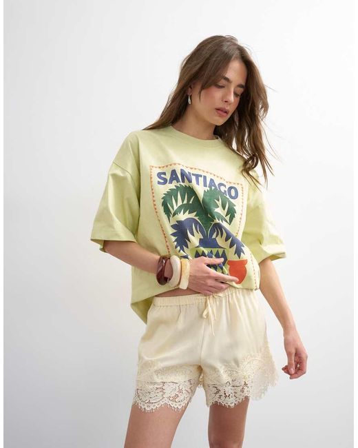 TOPSHOP Natural Satin Lace Insert Shorts