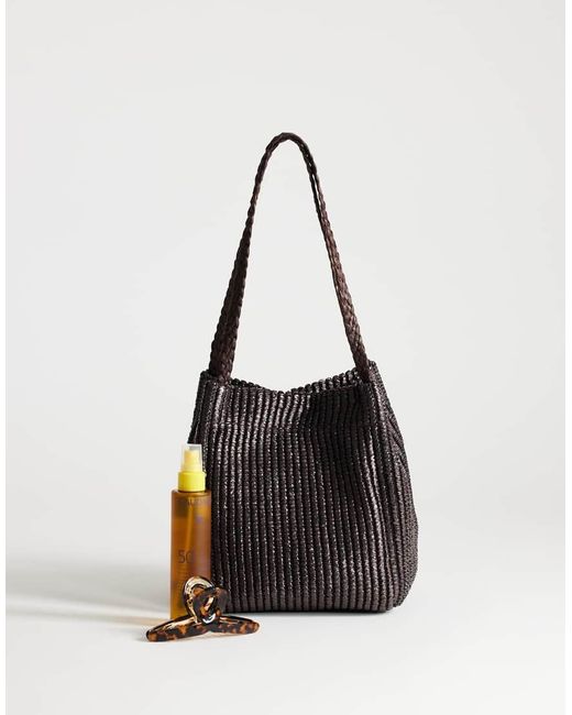TOPSHOP Black Singer Medium Weave Shoulder Bag