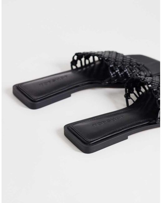 TOPSHOP Black Eve Woven Flat Sandals
