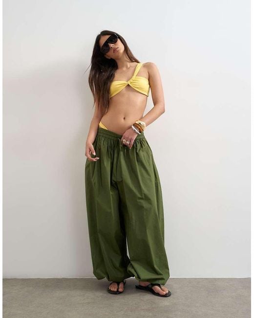 TOPSHOP Green Tiana Bandeau Bikini Top With Twisted Strap