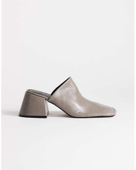 TOPSHOP White Alberto Real Leather Wide Block Heel Mules