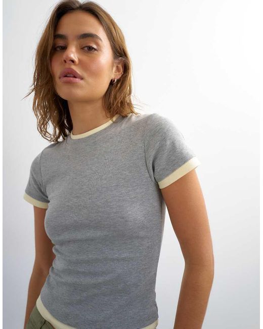 TOPSHOP Gray Layered Short Sleeve Fitted Tee