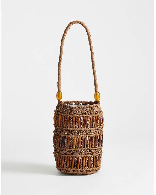 TOPSHOP White Harley Raffia Grab Bag With Beads