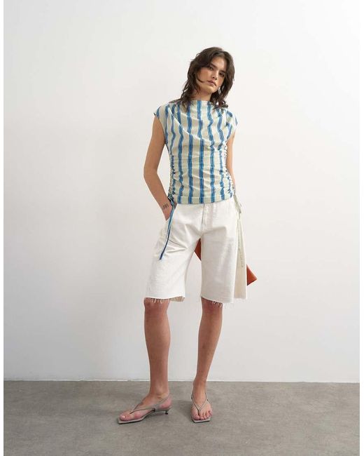 TOPSHOP Multicolor Ruched Side Cap Sleeve Top