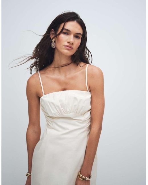 TOPSHOP White Premium Ruched Bust Midi Dress