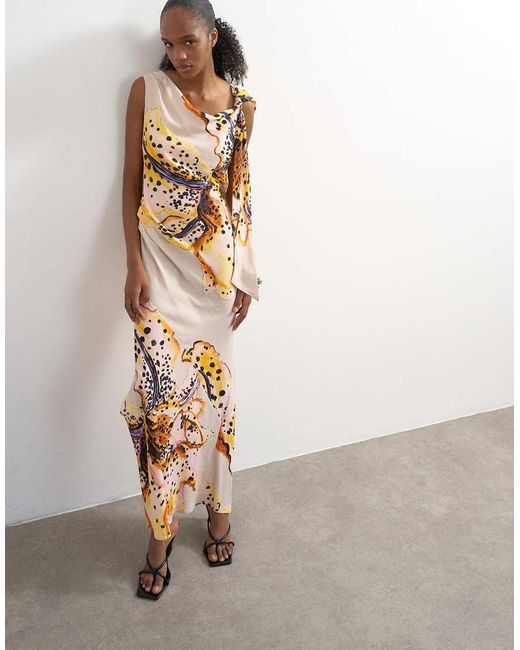TOPSHOP White Tie Neck Drape Maxi Dress