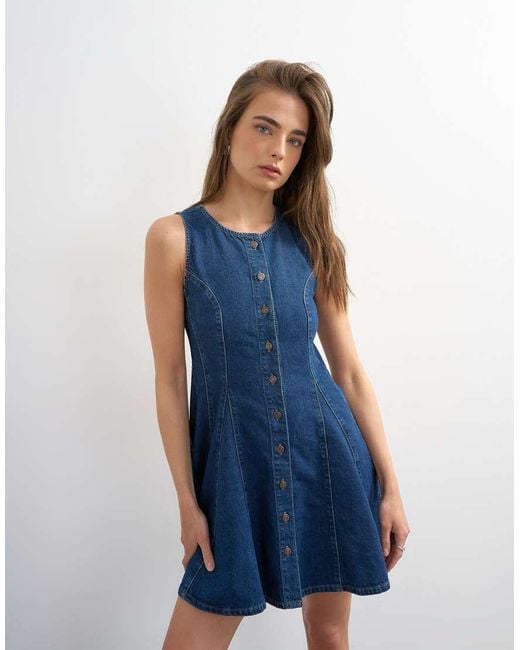 TOPSHOP Blue Denim Godet Seam Mini Dress