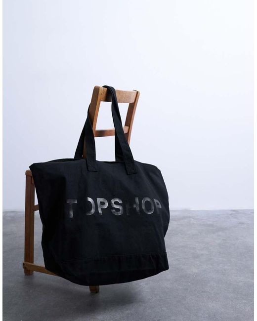TOPSHOP Black Large Canvas Tote Bag