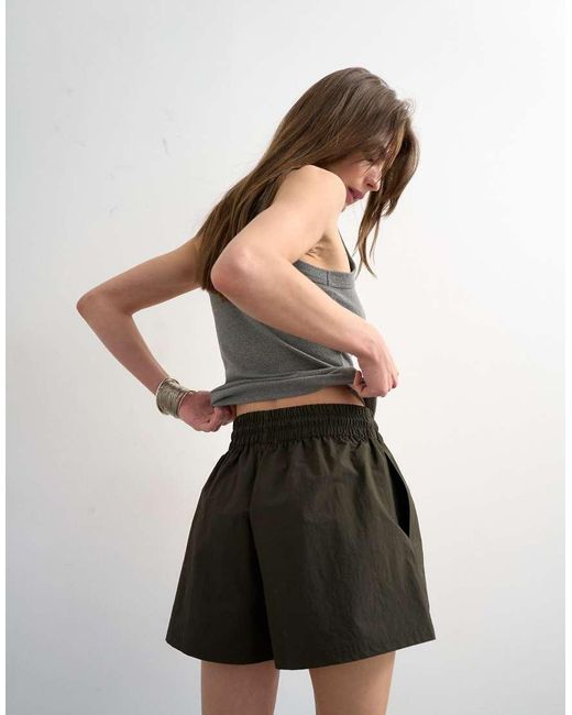 TOPSHOP Gray Nylon Runner Short With Insert Ties