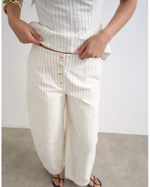 TOPSHOP White Co Ord Striped Barrel Trouser