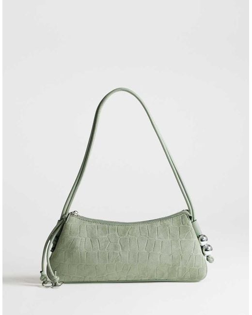 TOPSHOP Green Marley Small Croc Suede Shoulder Bag