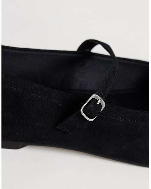 TOPSHOP Black Billy Real Suede Ballet Flat With Buckle