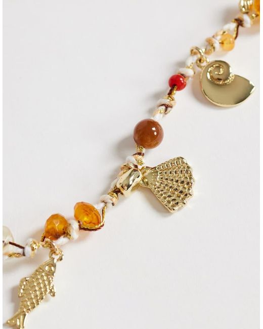 TOPSHOP Metallic Orla Bead Necklace With Charms