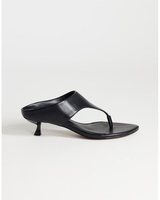 TOPSHOP Black Nancy Toe Thong Mid Heel Sandal