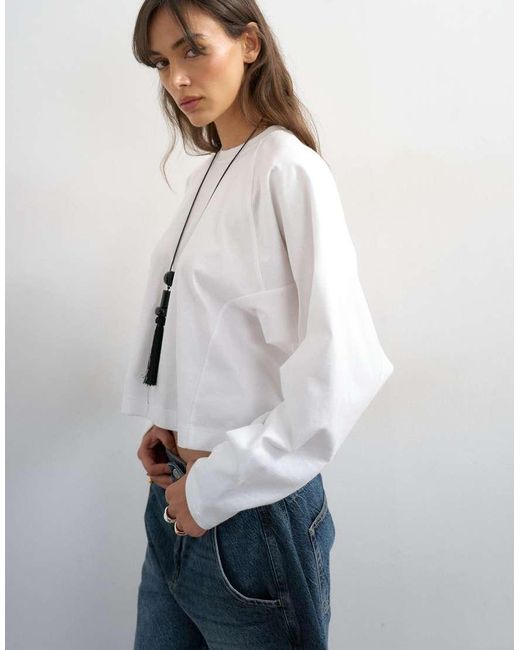 TOPSHOP White Raglan Cinch Cuff Long Sleeve Top