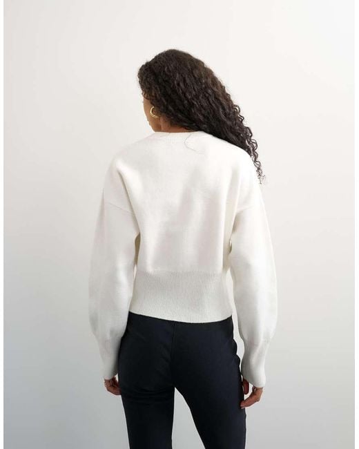 TOPSHOP White Knitted Clean Cinch Waist Batwing Sleeve Jumper