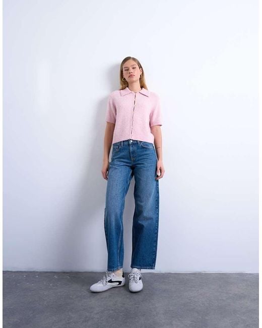 TOPSHOP Purple Knitted Open Button Detail Cardigan