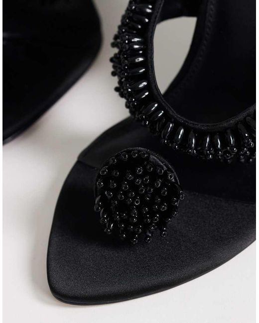 TOPSHOP Black Nico Wedge Heel Mule Sandals With Embellishments