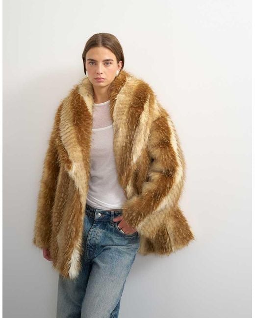 TOPSHOP Brown Faux Fur Mid Length Coat