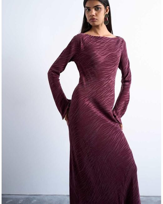 TOPSHOP Purple Slash Neck Midi Dress