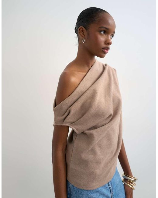 TOPSHOP Brown Fallen Shoulder Top