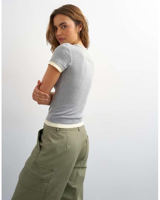 TOPSHOP Gray Layered Short Sleeve Fitted Tee