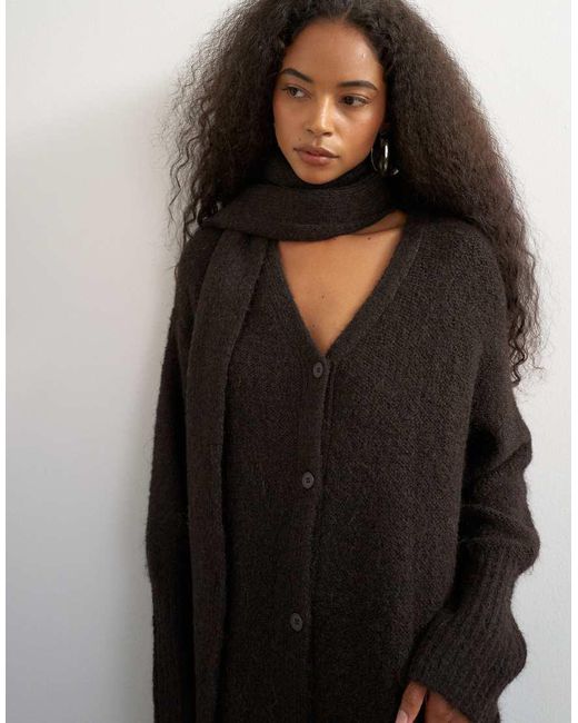 TOPSHOP Black Knitted Maxi Cardigan With Button Detail