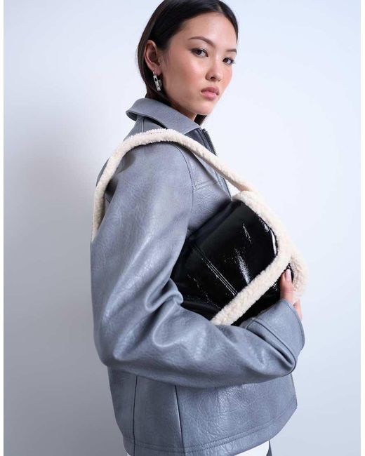 TOPSHOP Blue Solo Borg Trim Shoulder Bag