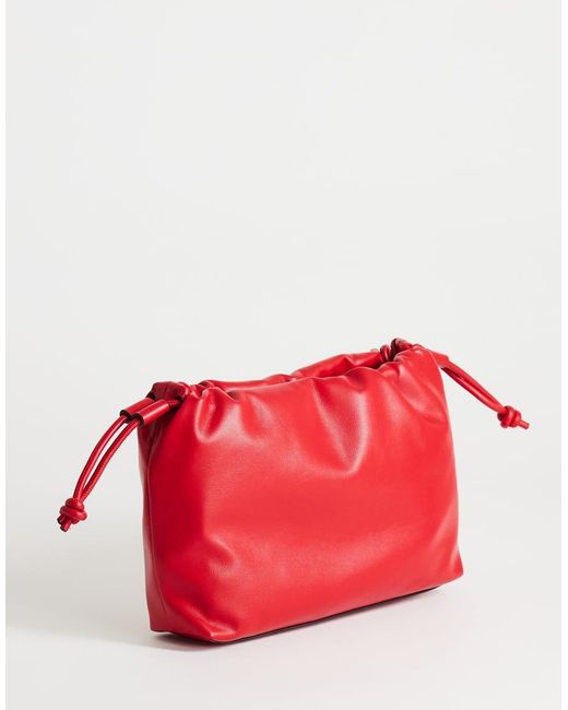 TOPSHOP Red Celia Medium Ruched Clutch Bag