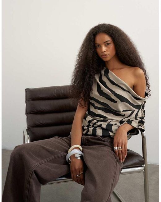 TOPSHOP Brown Soft-touch Drape Shoulder Top