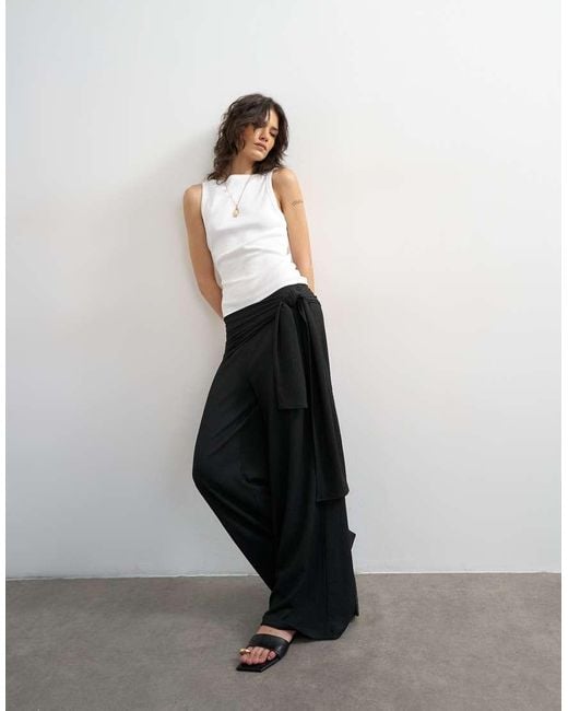 TOPSHOP White Plisse Wrap Scarf Detail Trousers