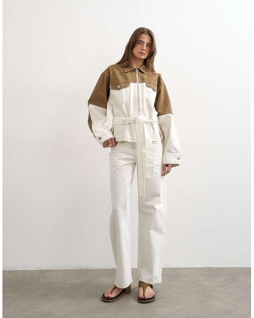 TOPSHOP White Denim Two-Toned Cinch Jacket