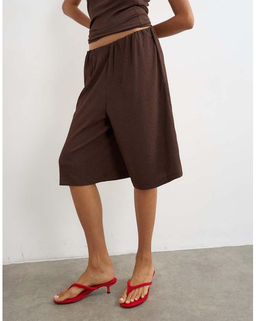 TOPSHOP Brown Crinkle Long Line Board Shorts