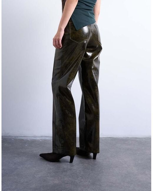 TOPSHOP Gray Faux Leather High Shine Scoop Pocket Wide Leg Trouser