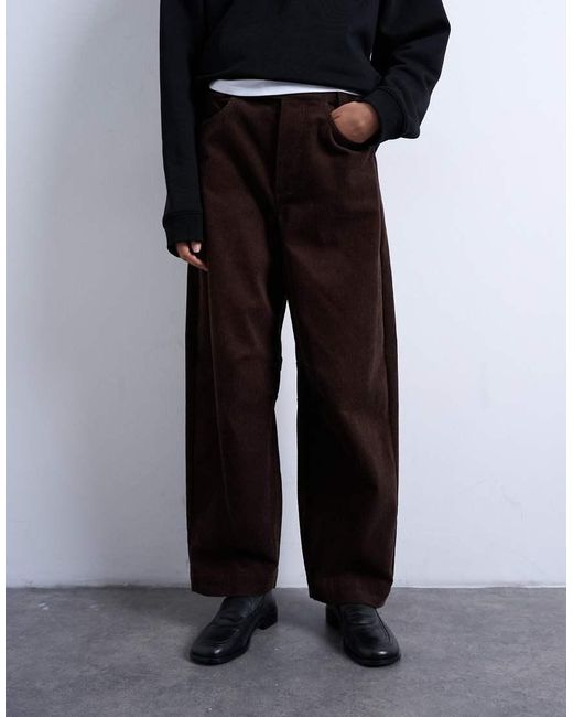 TOPSHOP Brown Cord High Rise Barrel Trouser