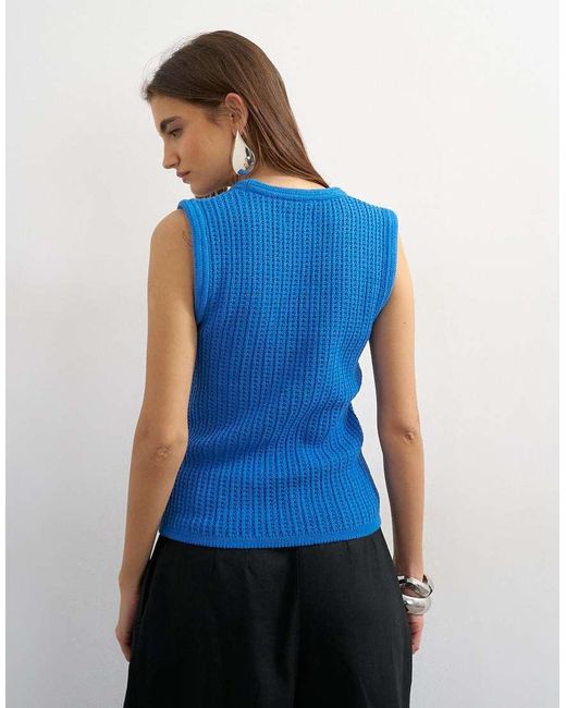 TOPSHOP Blue Knitted Tubular Trim Vest