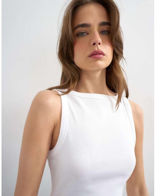 TOPSHOP White Slash Neck Racer Vest
