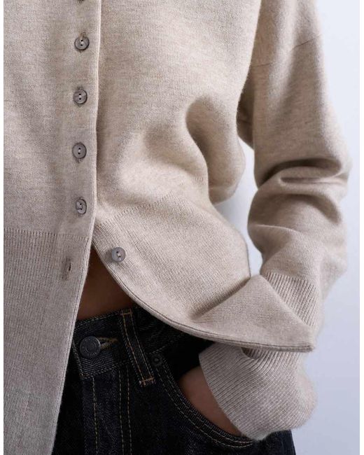 TOPSHOP Gray Knitted V Neck Longline Clean Cinch Waist Cardigan