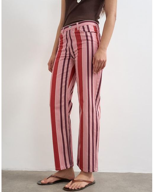 TOPSHOP Pink Straight Leg Striped Pants
