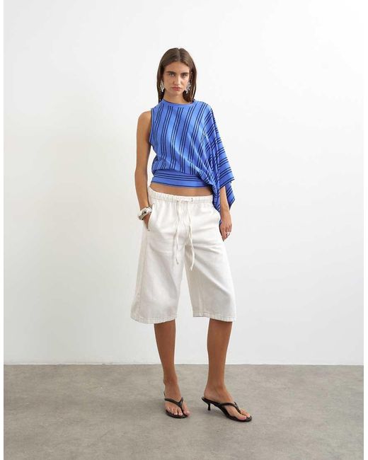 TOPSHOP Blue Stripe Distorted Cape Top