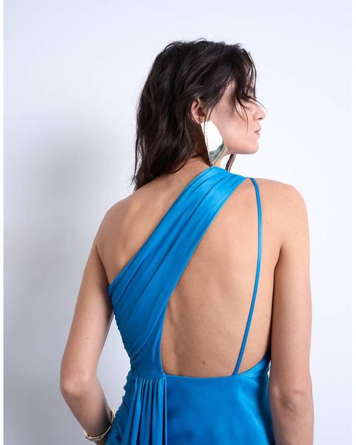 TOPSHOP Blue One Shoulder Top With Drape Back