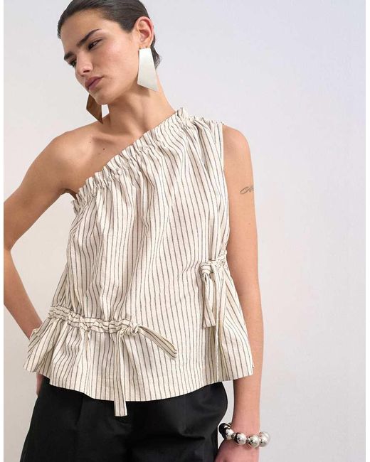 TOPSHOP Natural One Shoulder Woven Top