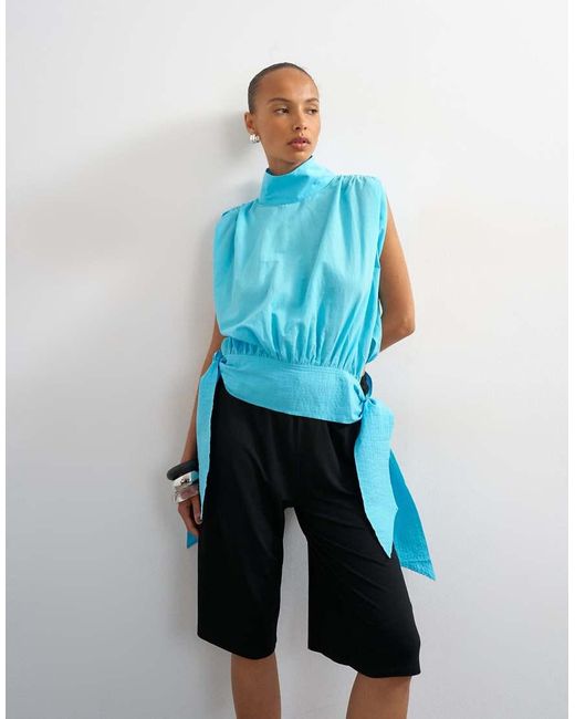 TOPSHOP Blue Viscose Jersey Bermuda Short