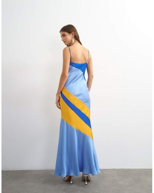 TOPSHOP Blue Contrast Cut About Maxi Satin Dress