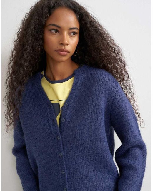TOPSHOP Blue Knitted Fluffy Eyelash Cardigan